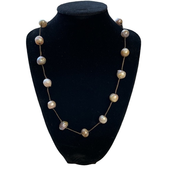 Leather & Man Made Pearl Necklace - Picture 2 of 6